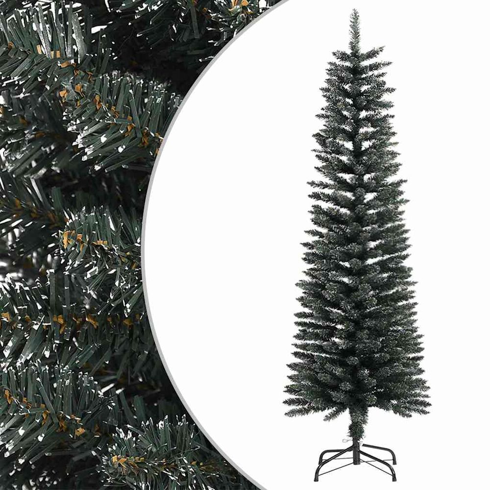 Sapin de noël artificiel mince enneigé pvc pour espace réduit vert 150 cm