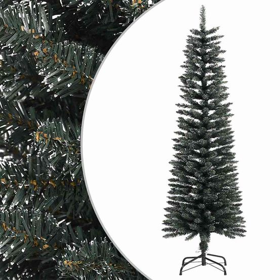 Sapin de noël artificiel mince enneigé pvc pour espace réduit vert 150 cm
