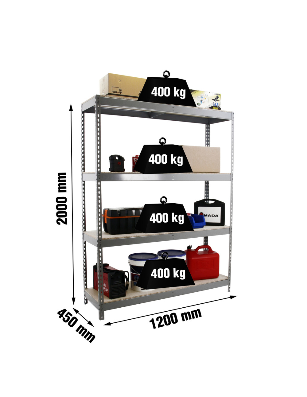 Etagère sans vis ecoforte 1204-4 chipboard gris/bois gris/bois 2000x1200x450 - simonrack