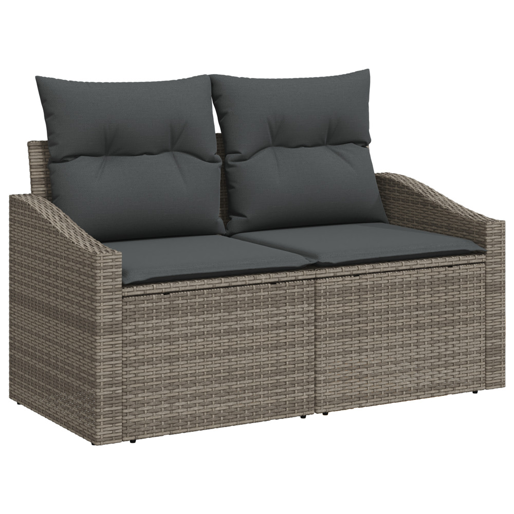 Ensemble de canapé de jardin 7 pièces avec coussins gris rattan poly acacia