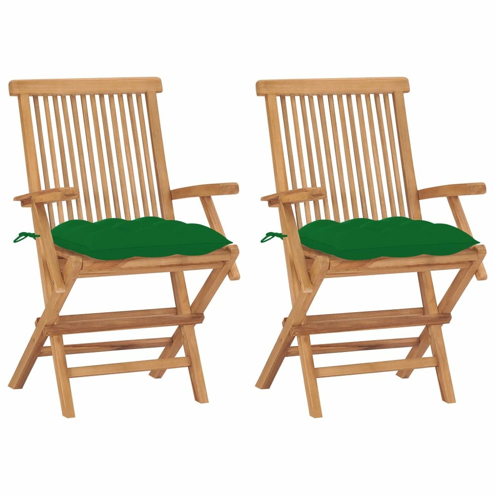Chaises de jardin avec coussins vert lot de 2 bois teck massif