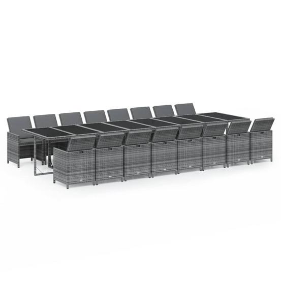 Ensemble à manger de jardin 17 pcs et coussins résine tressée