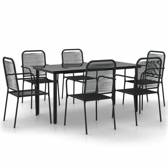 Ensemble à manger de jardin 7 pcs noir corde de coton et acier