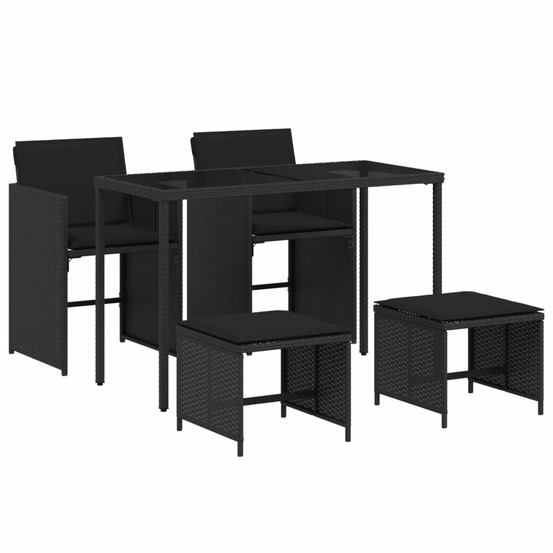 Ensemble à manger de jardin coussins 5pcs noir résine tressée