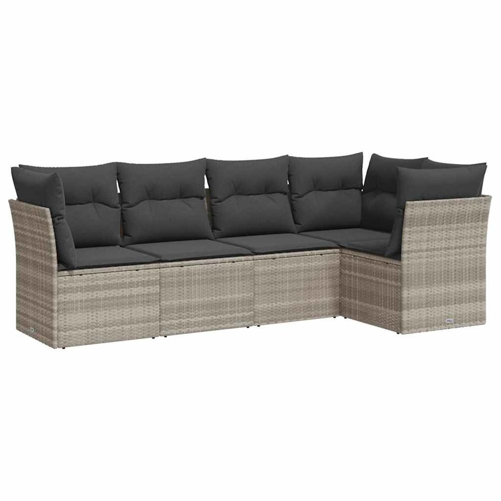 Salon de jardin 5 pcs avec coussins gris clair résine tressée