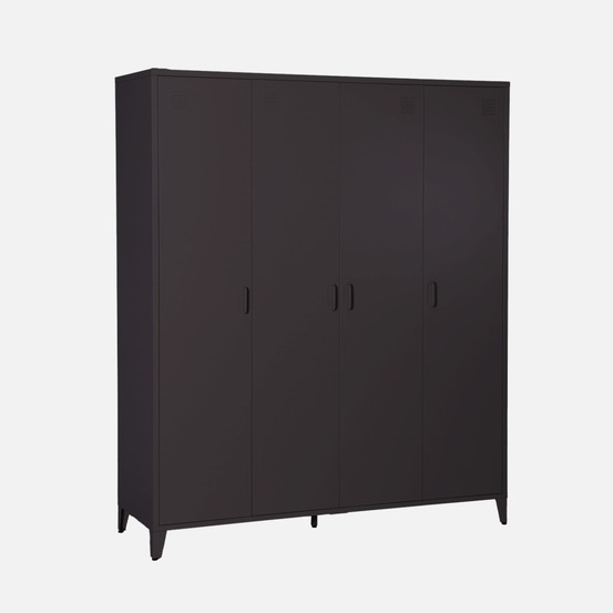 Armoire chambre dressing industriel métal 4 portes, 10 étagères, 1 penderie