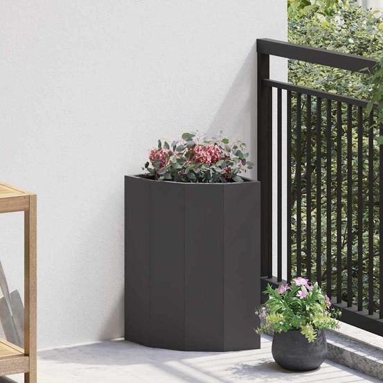 Jardinière d'angle en acier pour balcon et terrasse noir 30x30x50 cm