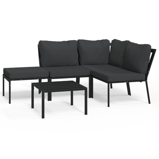 Salon de jardin 5 pcs avec coussins gris acier