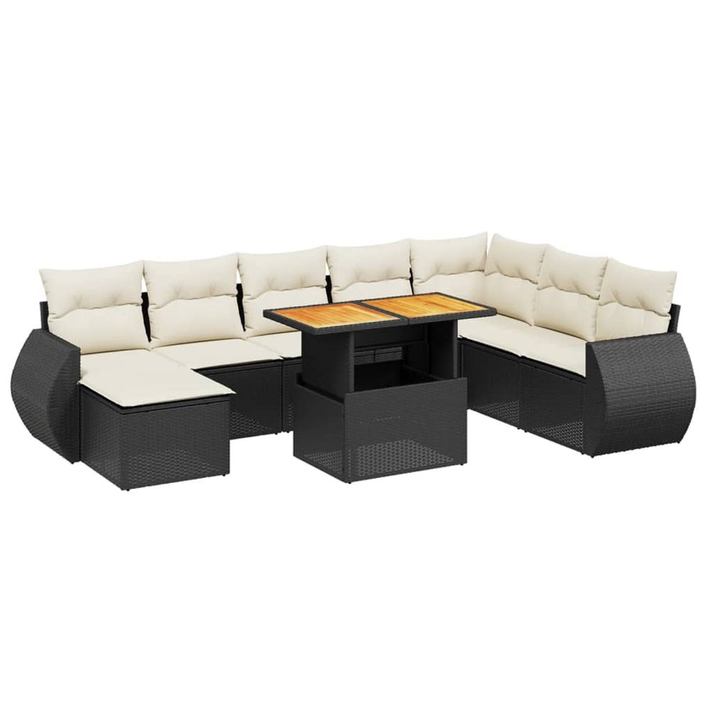 Salon de jardin 9 pcs avec coussins noir résine tressée