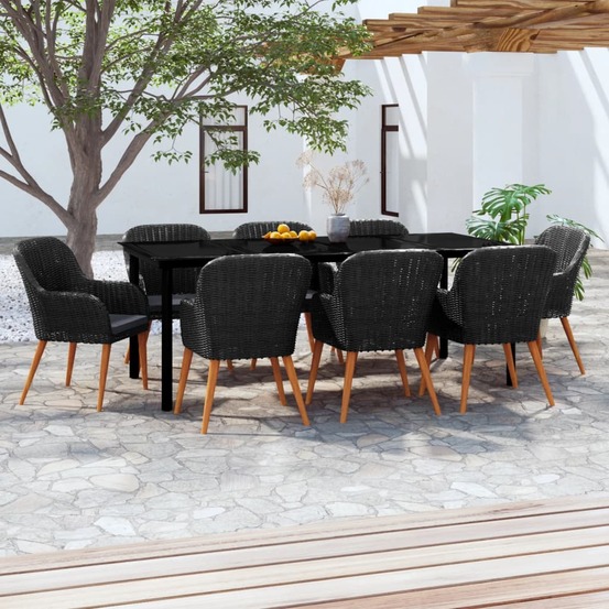 Ensemble à manger de jardin avec coussins 9 pcs noir