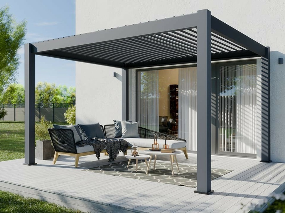 Pergola bioclimatique aluminium autoportée 12m² - 3x4m - anthracite - 24 lames en acier galvanisé inclinables a 90 degrés - orion