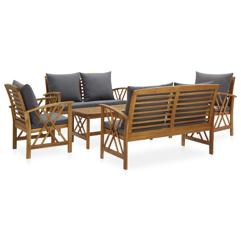 Salon de jardin 5 pcs avec coussins bois d'acacia solide