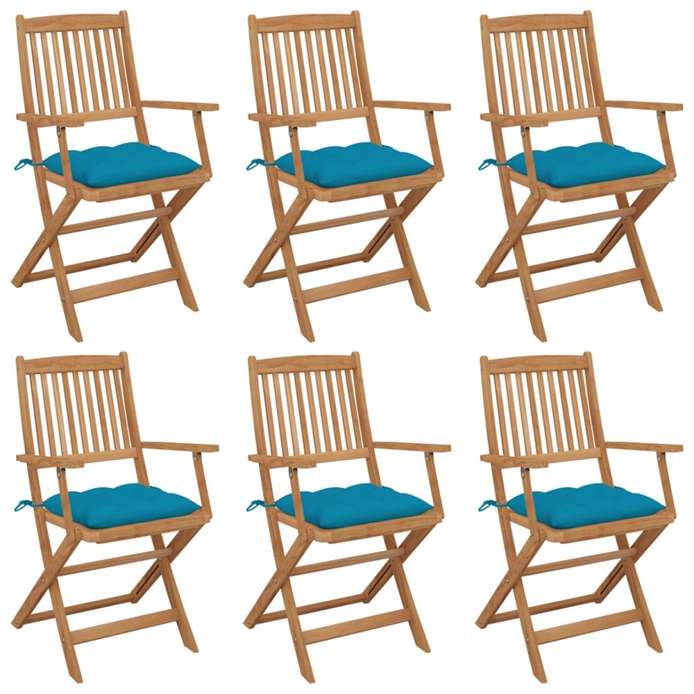 Chaises pliantes 6 pièces avec coussins en bois d'acacia massif