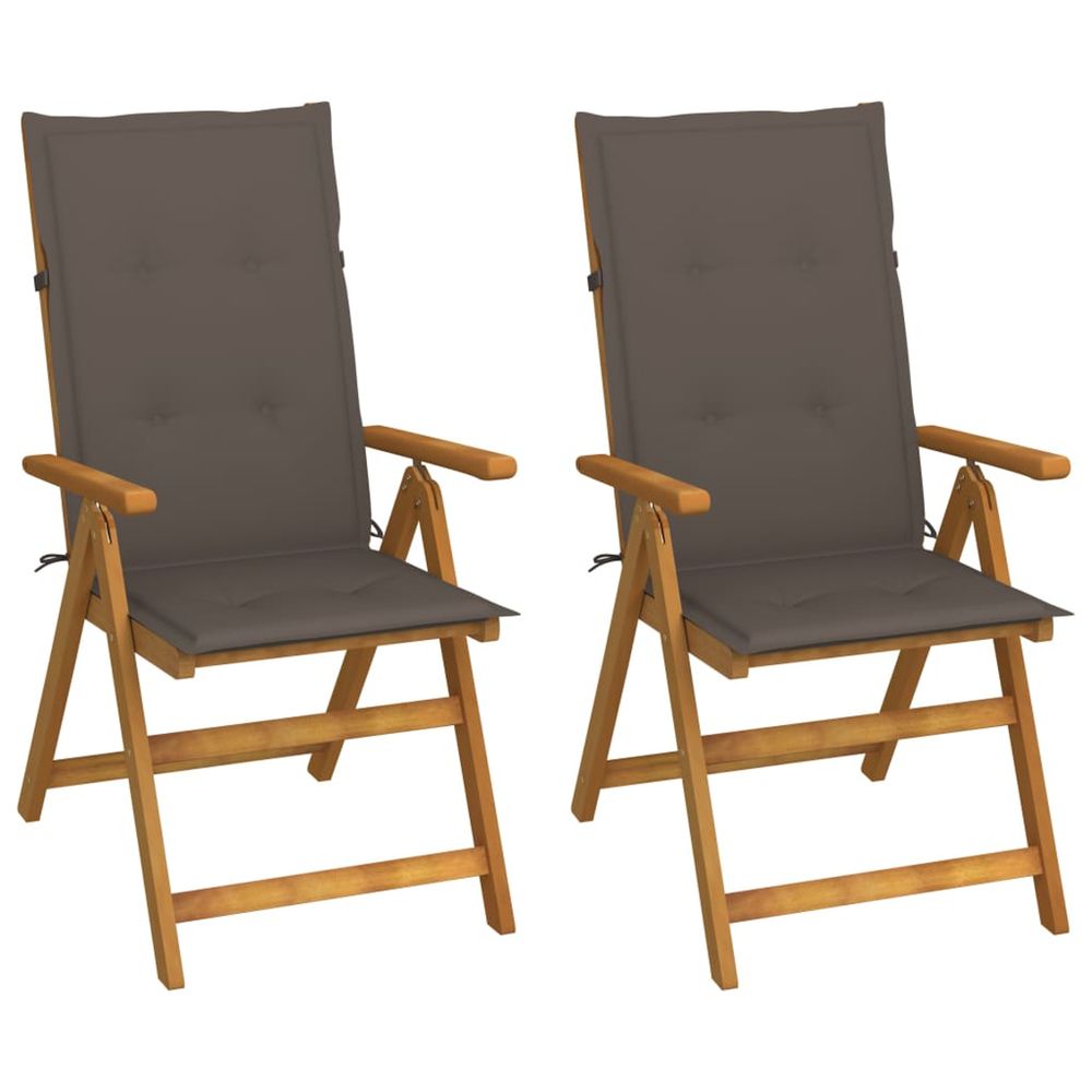 Fauteuils pliants inclinables (lot de 2) avec coussins, en bois d'acacia massif