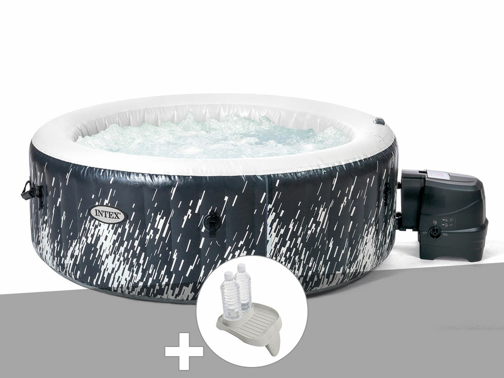 Kit spa gonflable purespa galaxie rond bulles avec led 4 places + porte-verre