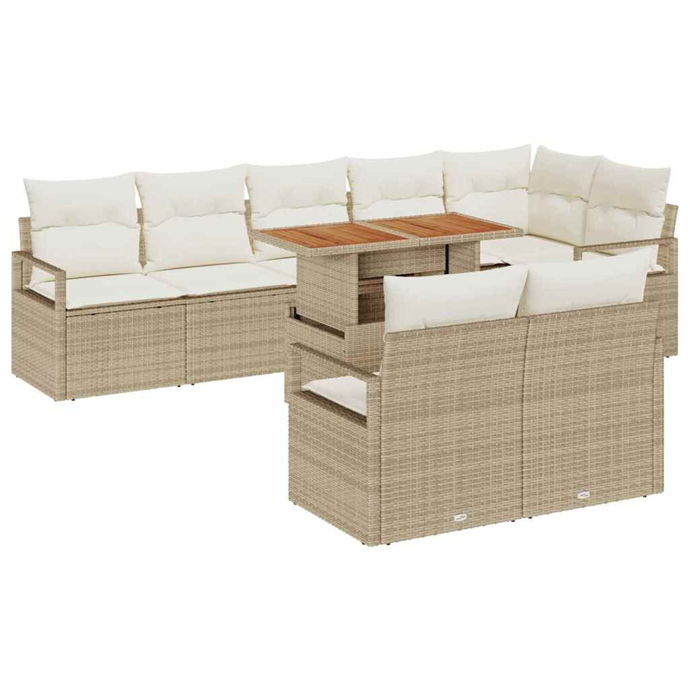 Ensemble de canapé de jardin 9 pcs beige poly rotin