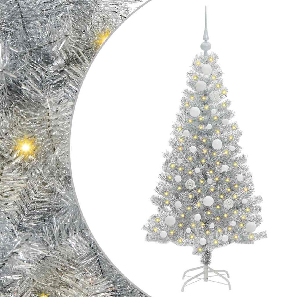 Sapin de noël avec 150 led avec support argent 120 cm pet