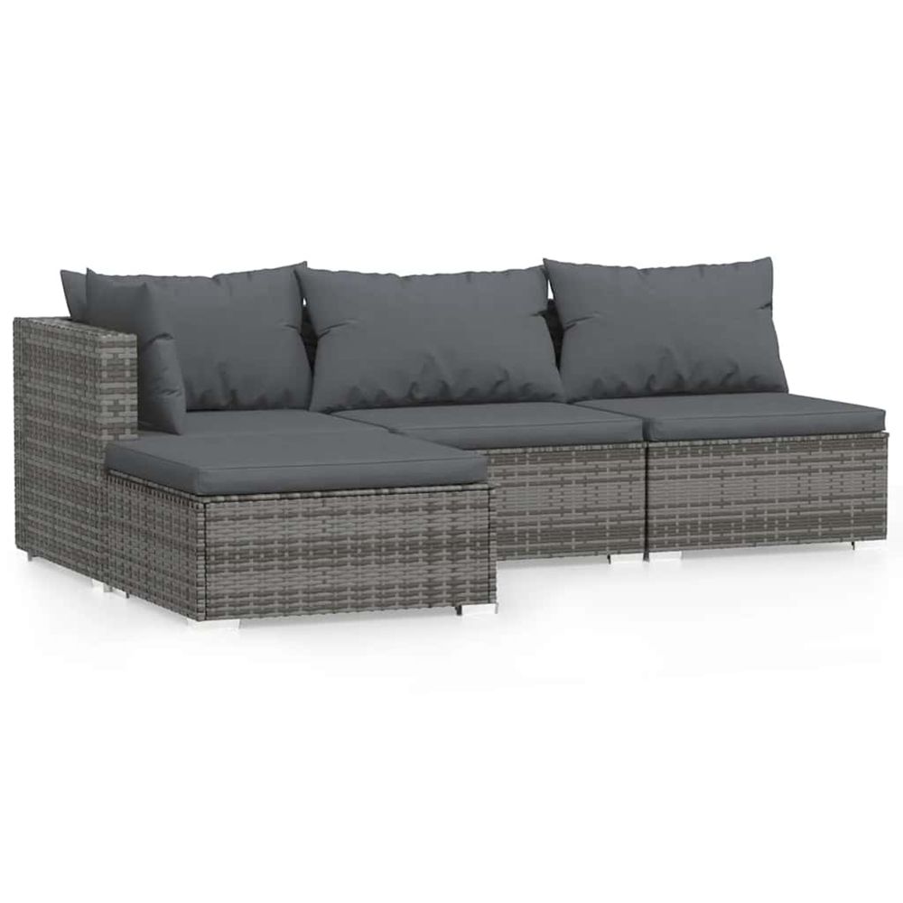 Salon de jardin 4 pcs avec coussins gris résine tressée