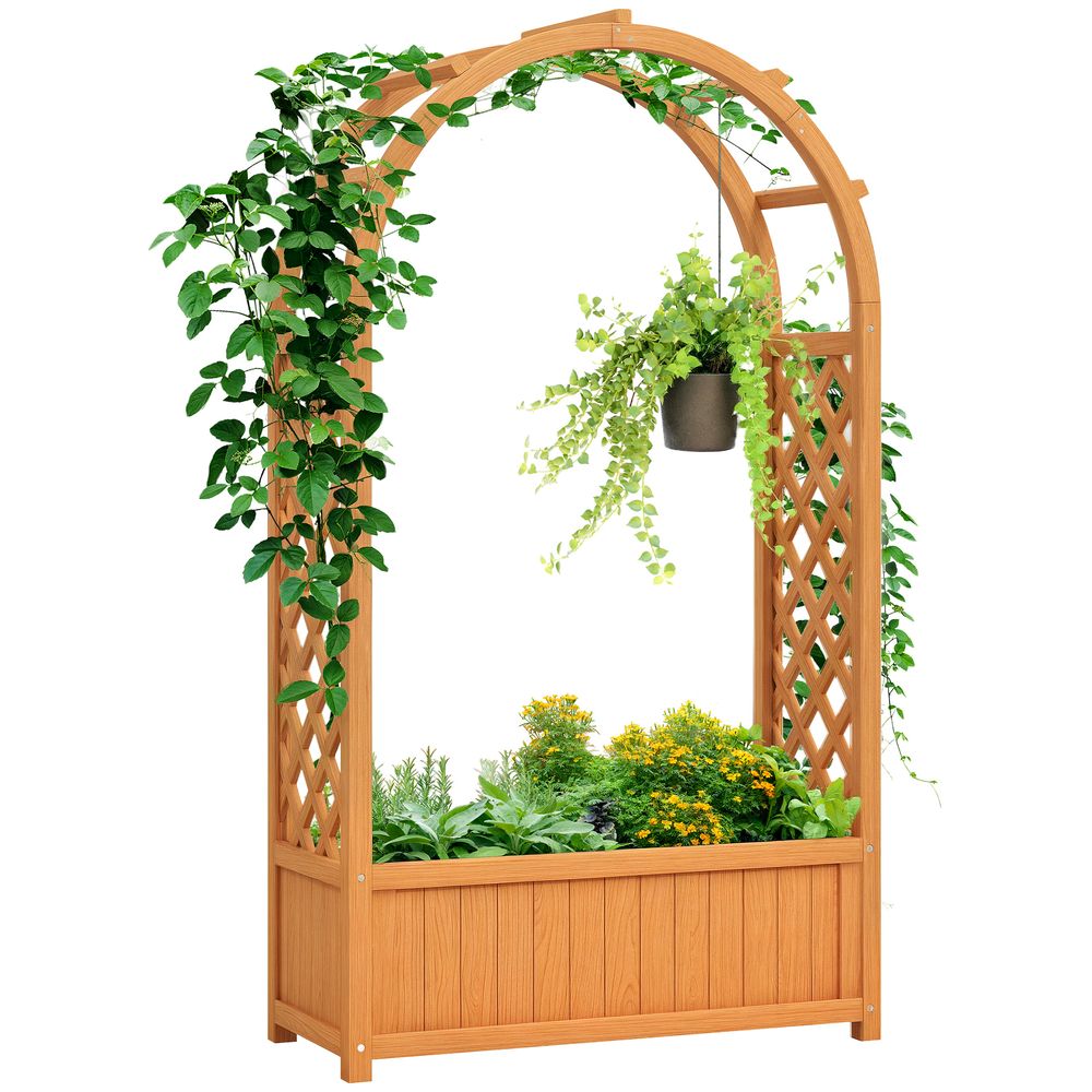 Jardinière bois sapin avec treillis arche terrasse support plantes 83x36x145cm marron