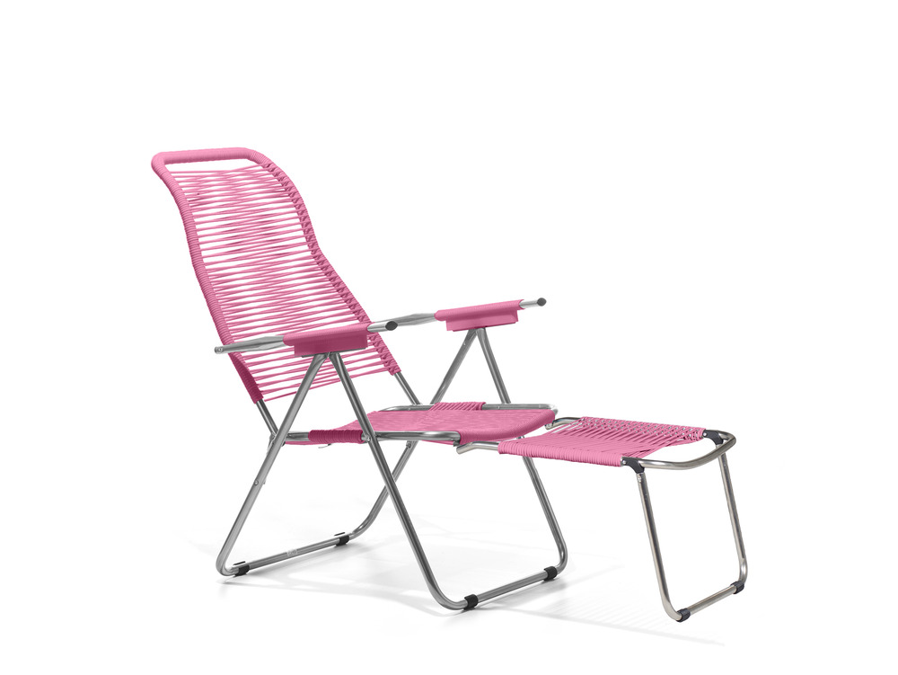 Fauteuil/Transat relax - Spaghetti - alu. brut pvc rose - L.127/168xl.60xH.73/108cm
