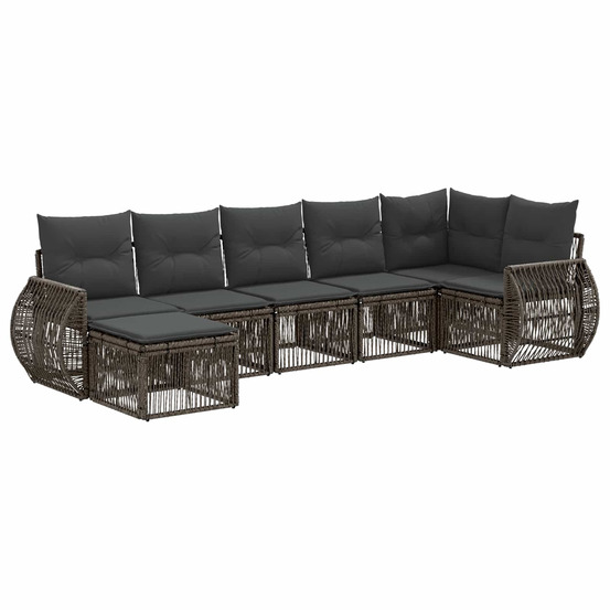 Ensemble de canapé de jardin 7 pcs gris et gris foncé polyrotin