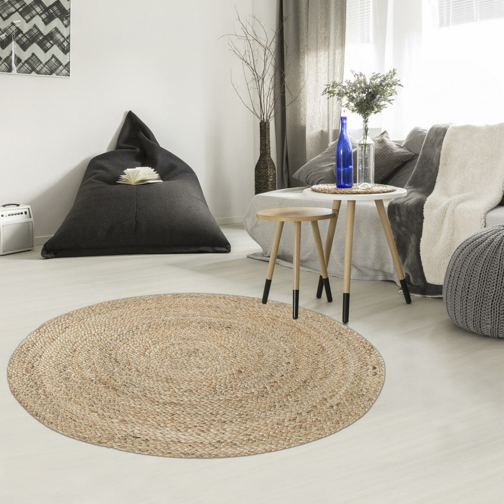 Tapis rond ø80cm tissé en jute motif uni pour chambre juteron