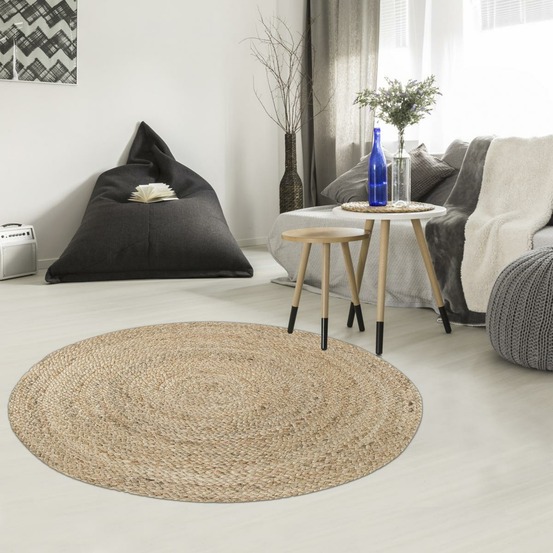 Tapis rond ø80cm tissé en jute motif uni pour chambre juteron