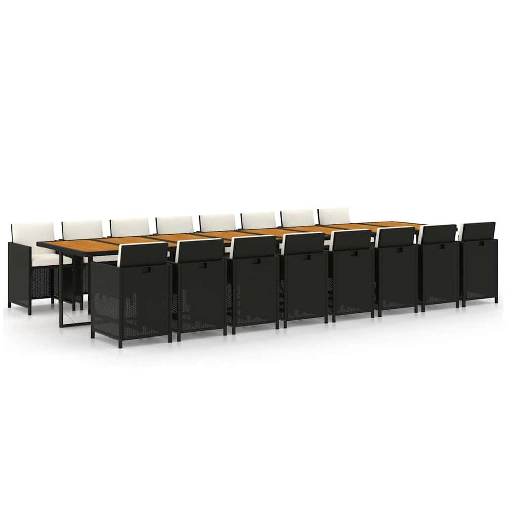 Ensemble à manger de jardin 17 pcs coussins noir résine tressée