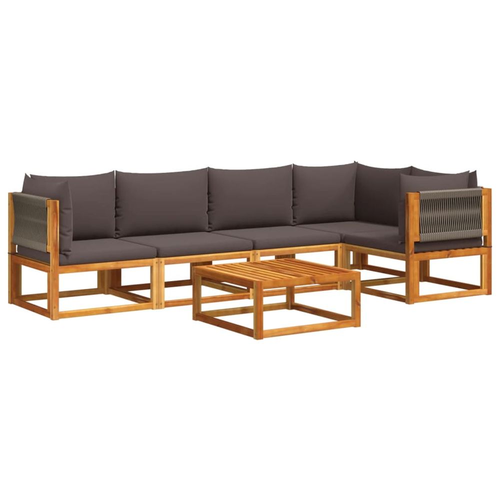 Ensemble de canapés de jardin 6 pièces avec coussins en bois d'acacia et corde