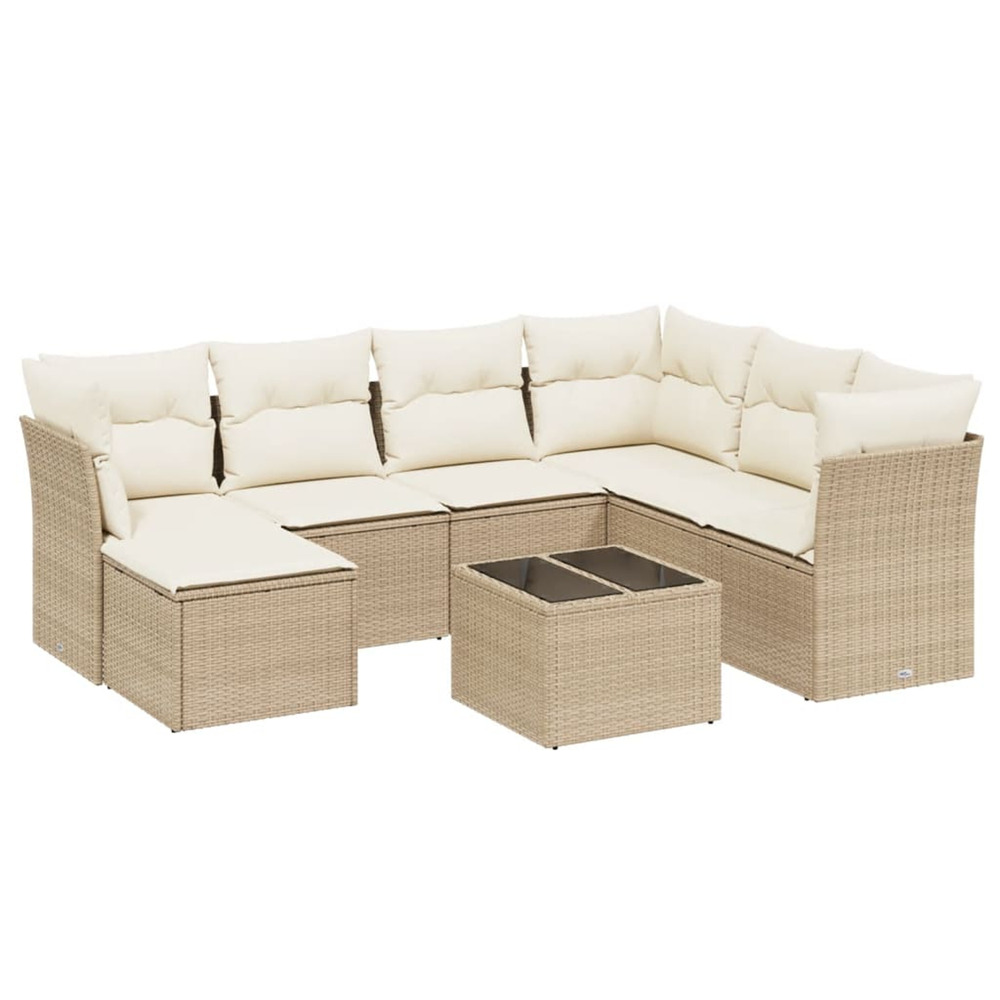 Salon de jardin avec coussins 8 pcs beige résine tressée