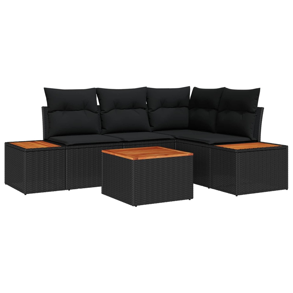 Ensemble de canapé de jardin avec coussin 5 pcs noir poly rotin