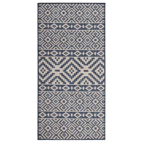 Tapis à tissage plat d'extérieur 100x200 cm rayures bleues