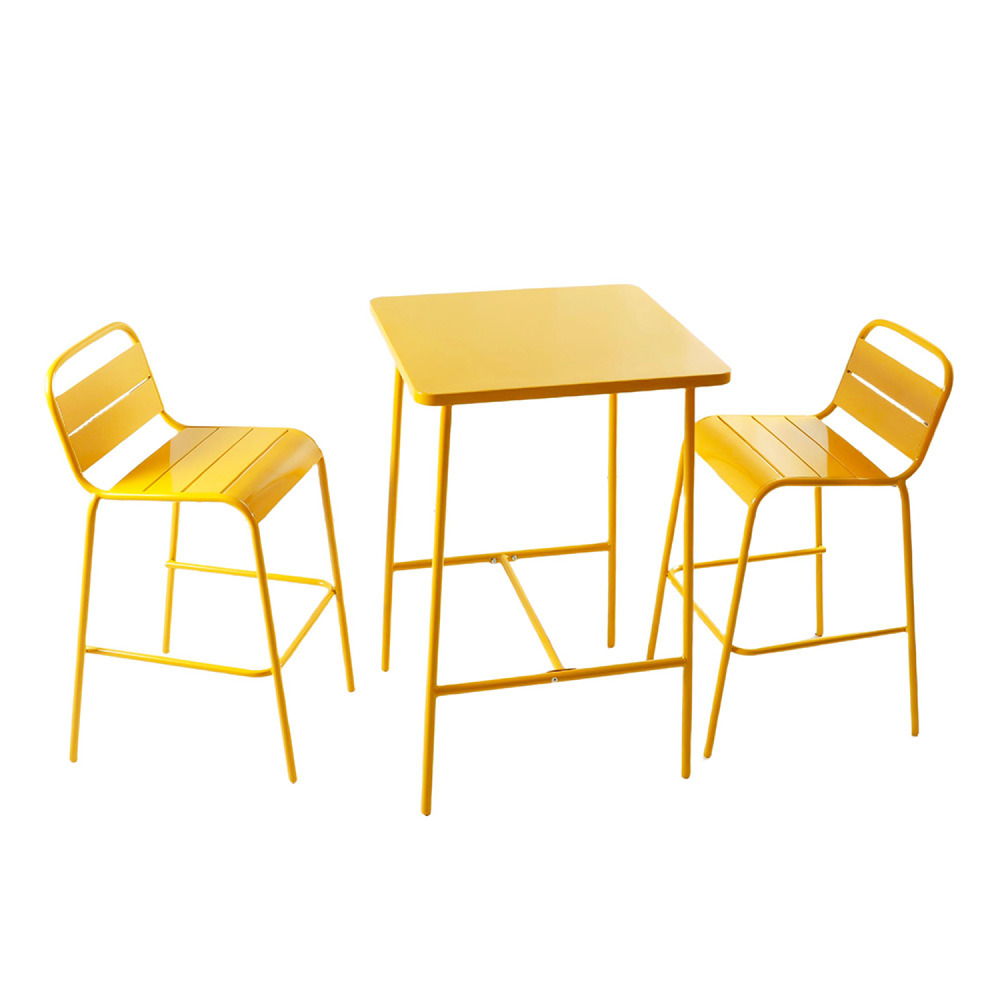 Ensemble table de bar et 2 chaises hautes d'extérieur jaune bergame