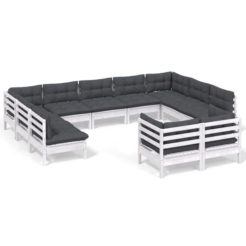 Salon de jardin 11 pcs avec coussins blanc bois de pin solide
