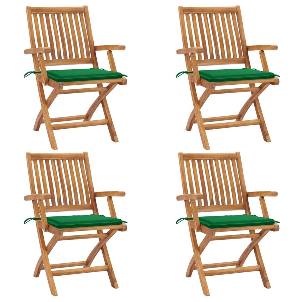 Chaises pliantes avec coussins, 4 pièces, en teck massif