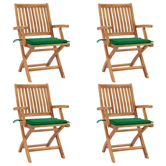 Chaises pliantes avec coussins, 4 pièces, en teck massif