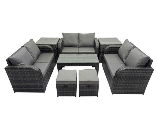 Ensemble de meubles de jardin en polyrotin 8 pièces avec table basse canapé à deux places 2 petits tabourets 2 tables d'appoint