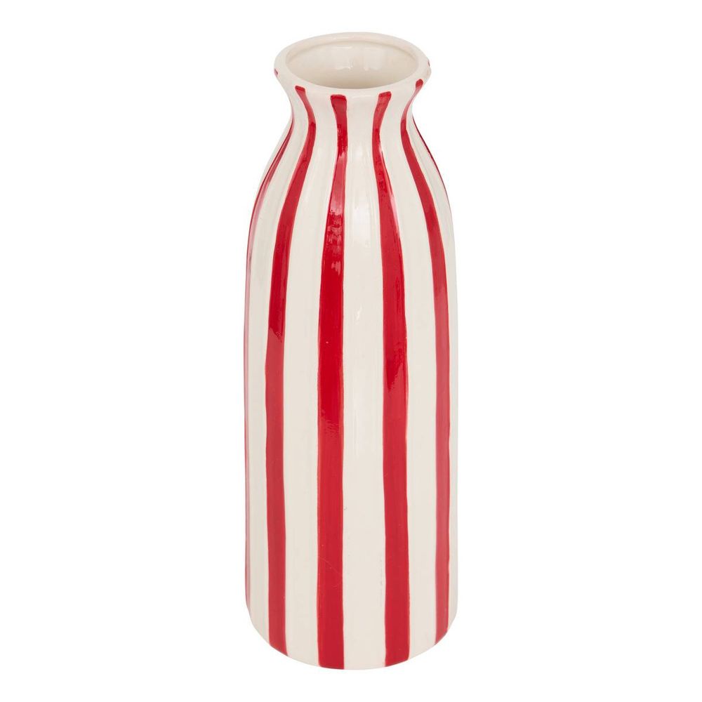 Vase de noël en céramique rayé rouge et blanc h. 35 cm