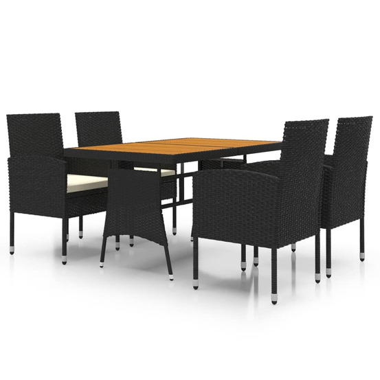 Mobilier à dîner d'extérieur 5 pcs résine tressée noir
