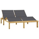 Transat chaise longue bain de soleil lit de jardin terrasse meuble d'extérieur double avec coussins anthracite pin imprégné 0