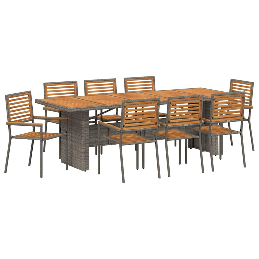 Ensemble de salle à manger pour jardin 9 pcs gris et marron