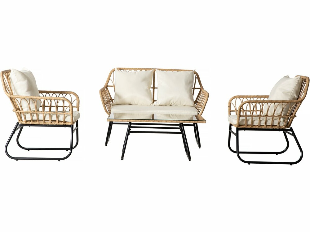 Salon de jardin rotin melo - 4 personnes - blanc/marron