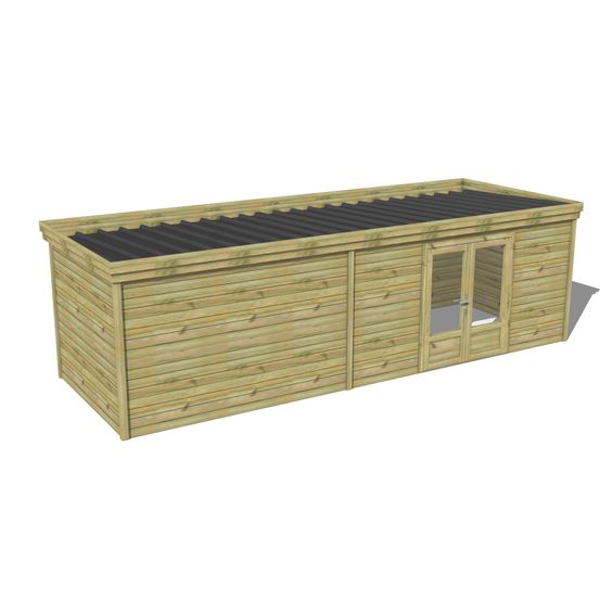 Abri de jardin bois pin traité autoclave 27mm - 7,695x2,64m / 20m2 - bac acier - abri français