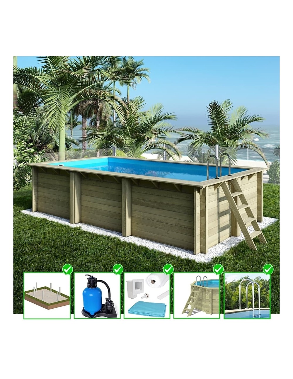 Piscine en bois aqua 6,1x2,85 - h.1,31 m cadre en métal, sans dalle béton - bas7307ospu - altanka