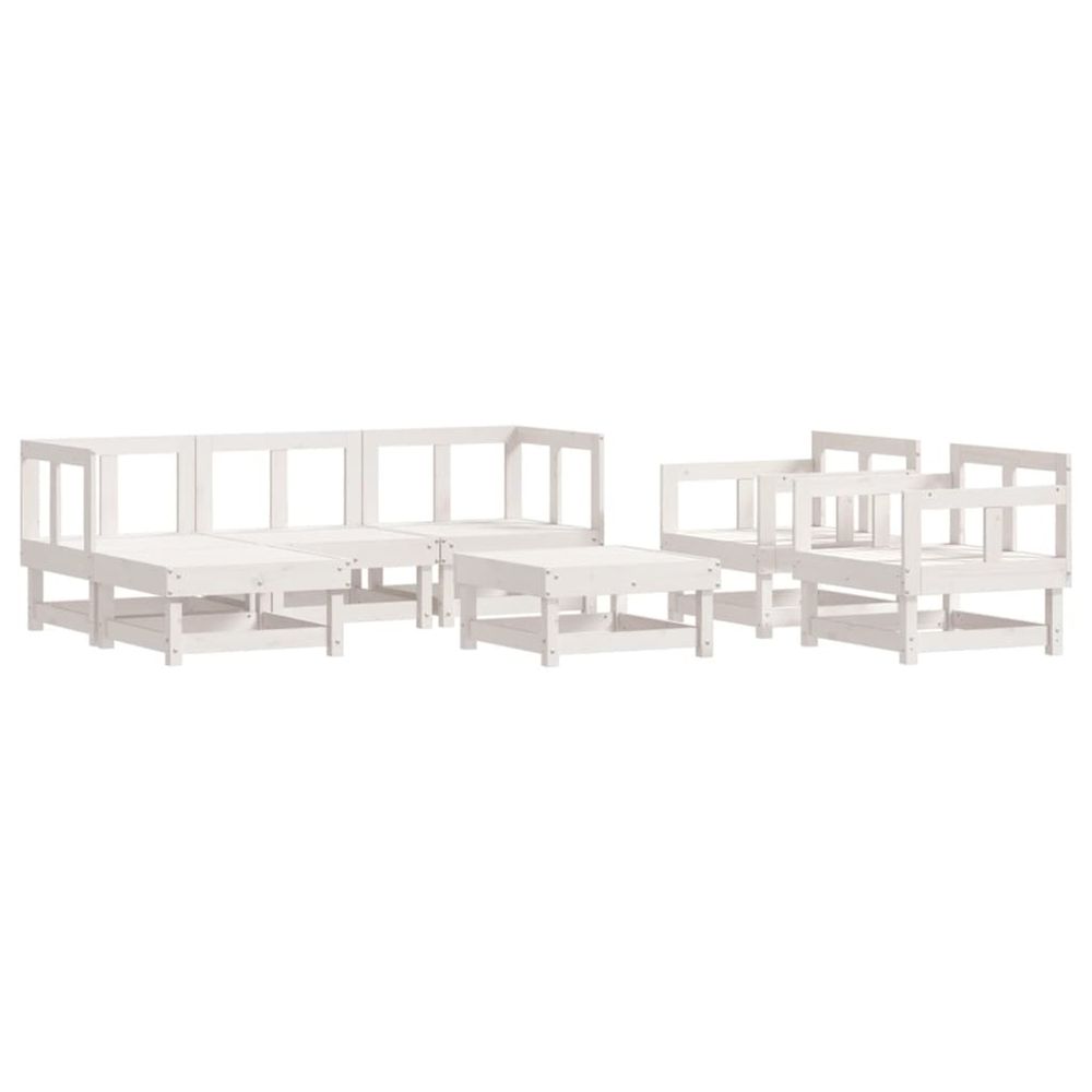 Salon de jardin 7 pcs blanc bois de pin massif