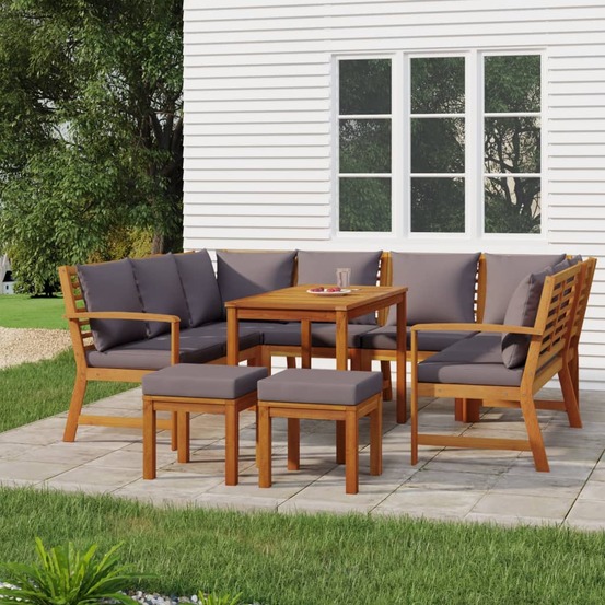 Ensemble à manger de jardin coussins 9 pcs bois acacia
