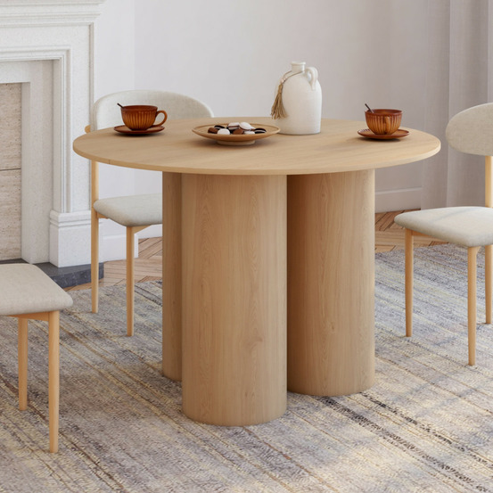 Table à manger ronde eloise pied central cylindrique 6 personnes hêtre 110 cm