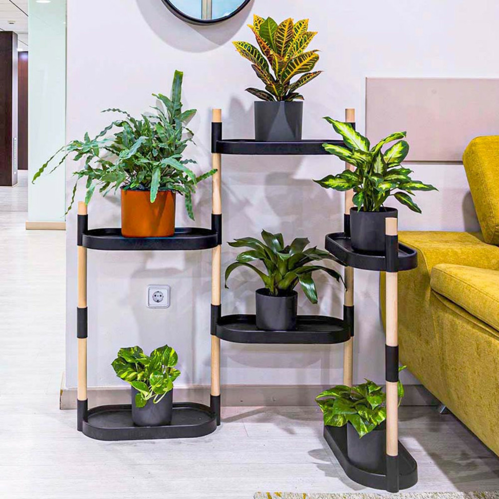 Étagère citysens pour plantes, couleur noire, avec 6 plateaux.