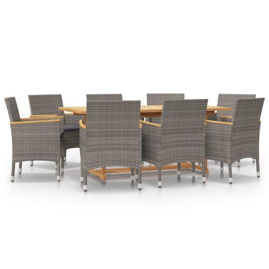 Ensemble à manger de jardin 9 pcs avec coussins gris