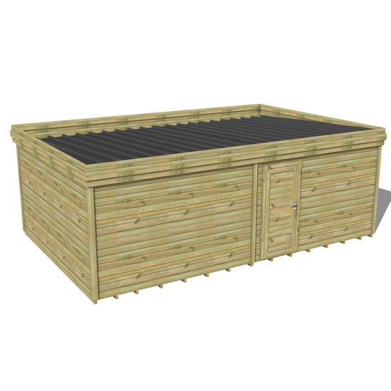 Abri de jardin bois pin traité autoclave 27mm - 6,795x4,34m / 29m2 - bac acier - plancher bois